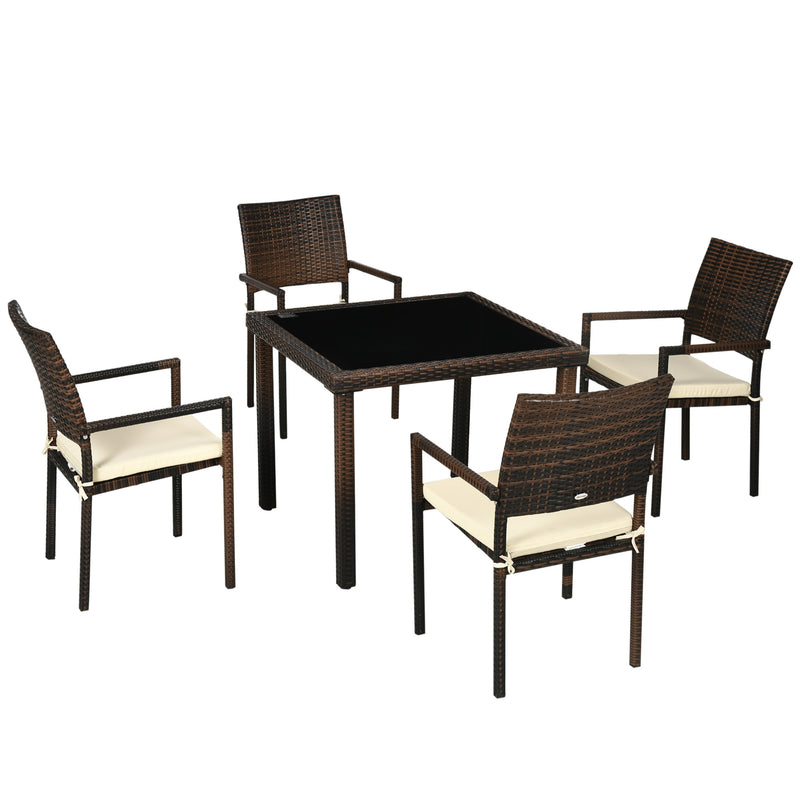 Set Tavolo e 4 Sedie da Giardino in Rattan PE Marrone-1