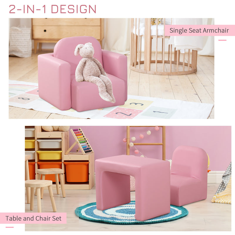 Poltroncina Mini per Bambini 2 in 1 in PVC Rosa-5