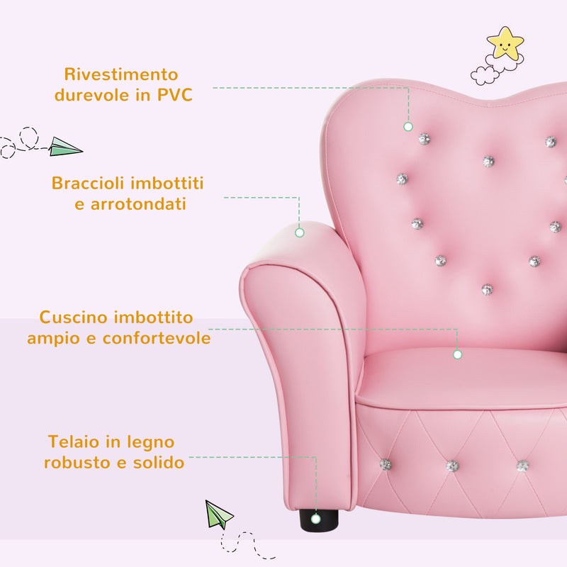 Poltroncina Mini per Bambini 59x41,5x49 cm in PVC Rosa-4