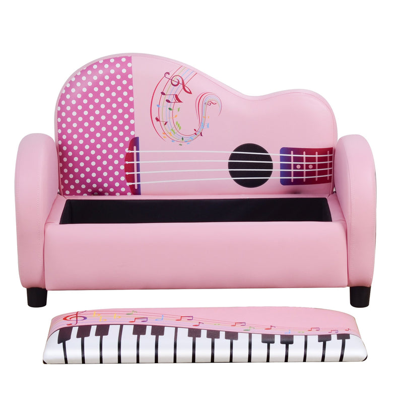 Divano Sofa per Bambini 2 Posti Fantasia Musicale 75x38x50 cm  Rosa-5