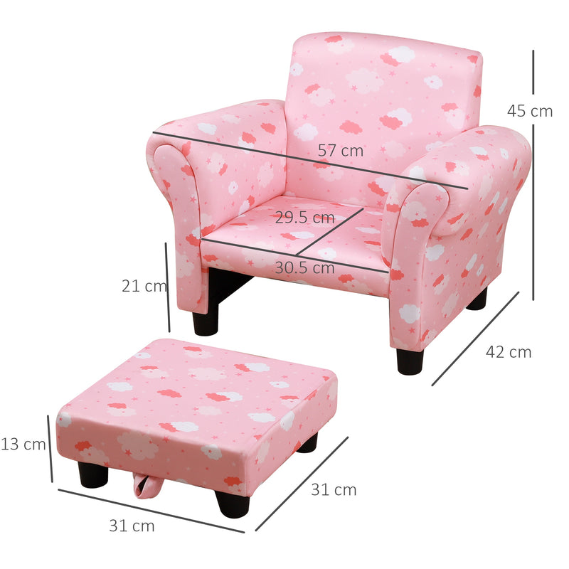 Poltroncina Imbottita per Bambini 57x42x45 cm con Poggiapiedi Rosa-3