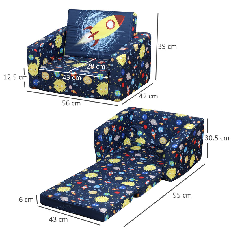 Poltroncina Mini per Bambini Fantasia Spazio 56x42x39 cm  Blu-3