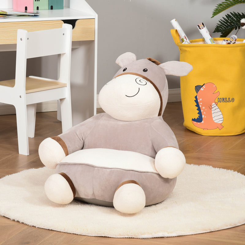 Poltroncina per Bambini 60x55x60 cm in Peluche Asino Grigio-2