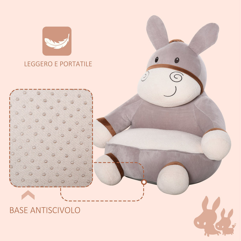 Poltroncina per Bambini 60x55x60 cm in Peluche Asino Grigio-6