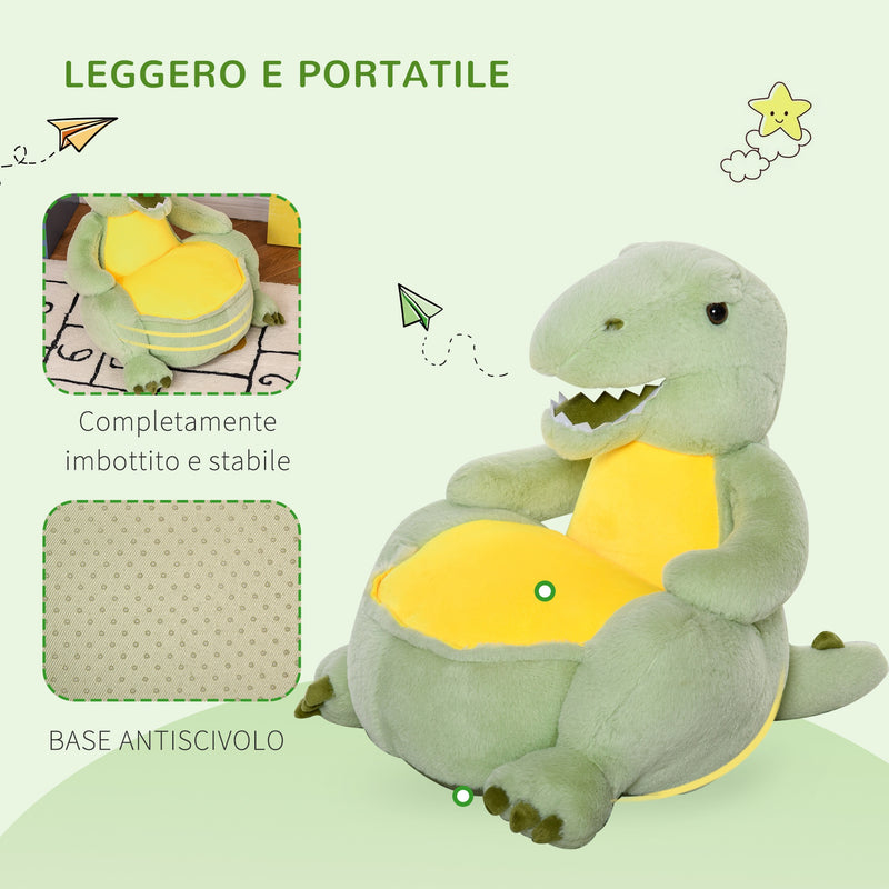 Poltroncina per Bambini 60x55x59 cm in Peluche Dinosauro Verde-4