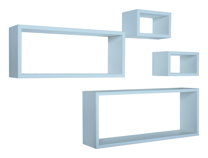 Set 3 Mensole Cubo da Parete Quadrato e Rettangolare in Fibra di Legno Merlino Blu Baltico-1