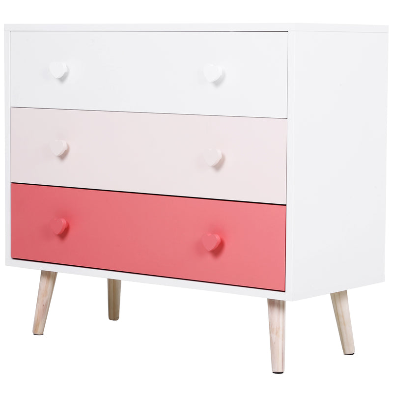 Cassettiera con 3 Cassetti in Legno di Pino 90x42x80 cm  Bianco e Rosa-1