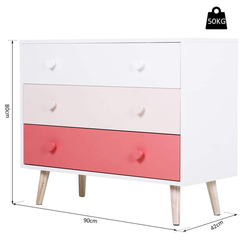 Cassettiera con 3 Cassetti in Legno di Pino 90x42x80 cm  Bianco e Rosa-3