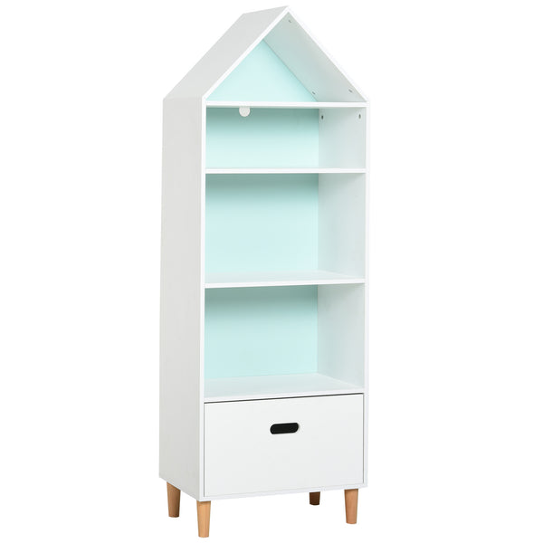 acquista Bücherregal 4 Regale 1 Schublade 50x30x142 cm Weiß und Blau