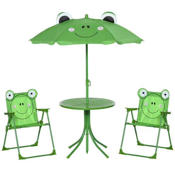 Gartentisch und 2 Klappstühle für Kinder mit grünem Froschschirm prezzo