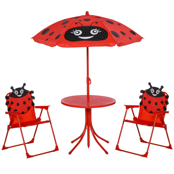 Set aus Gartentisch und 2 Klappstühlen für Kinder mit Sonnenschirm in Marienkäferrot online