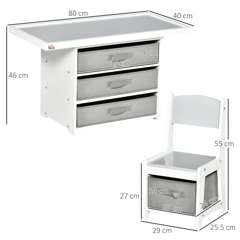 Set Tavolino con 2 Sedie per Bambini in MDF Bianco e Grigio-3