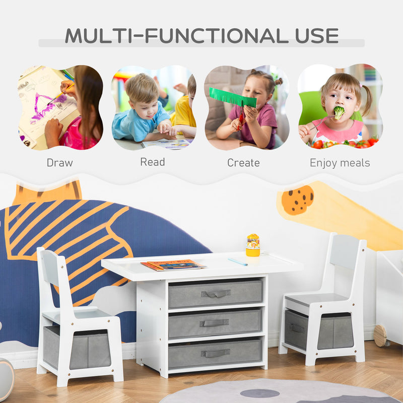 Set Tavolino con 2 Sedie per Bambini in MDF Bianco e Grigio-5