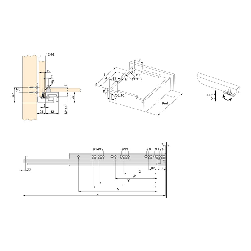 Guide a Scomparsa Silver per Cassetti ad Estrazione Totale P300 Zincato Bianco Acciaio Emuca-2