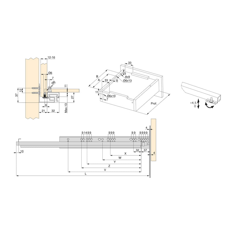 Guide a Scomparsa Silver per Cassetti ad Estrazione Totale P400 Zincato Bianco Acciaio Emuca-2