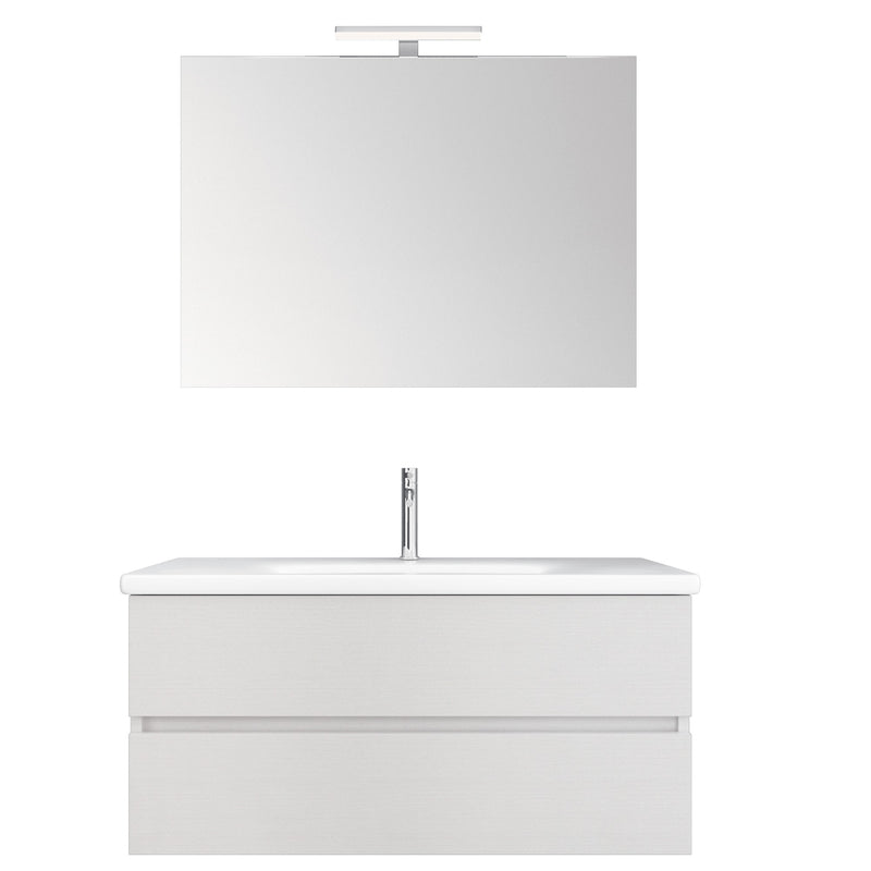 Mobile Bagno Sospeso 100 cm Lavabo Specchio e Cassettoni Bonussi Bianco Larice-1