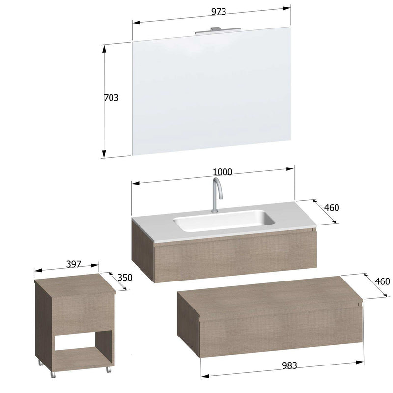 Mobile Bagno Sospeso 100-120 cm Lavabo Specchio 2 Pensili e Sgabello Bonussi Malcom Rovere Trancè-4