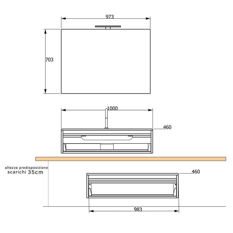 Mobile Bagno Sospeso 100-120 cm Lavabo Specchio 2 Pensili e Sgabello Bonussi Malcom Rovere Trancè-5