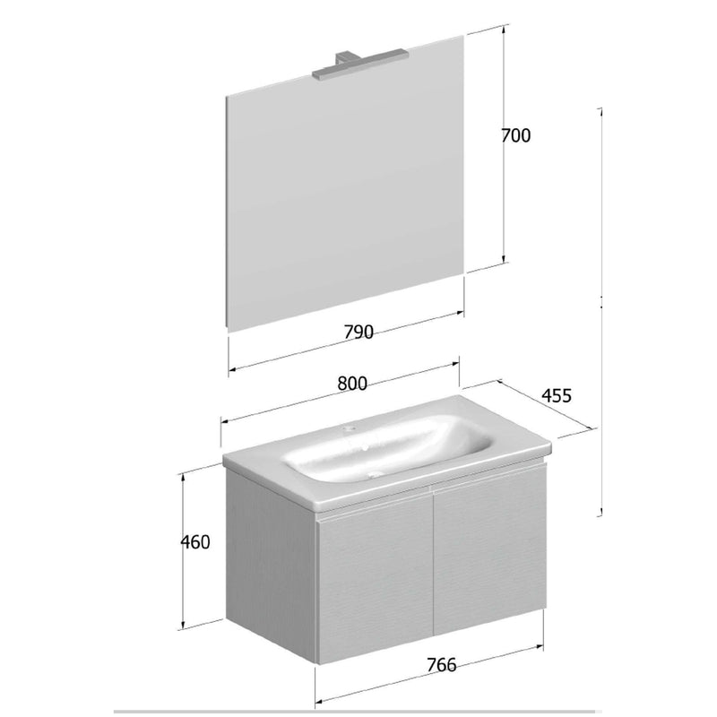 Mobile Bagno Sospeso 80 cm Lavabo e Specchio Bonussi Ansel Bianco Larice-4