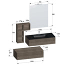 Mobile Bagno Sospeso 140-160 cm Lavabo Nero Specchio Pensile e Cassettone Bonussi Kelly Rovere Scuro-6