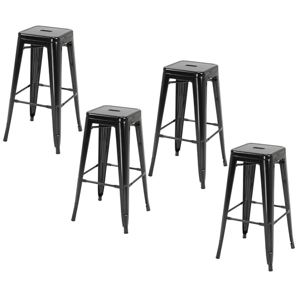 Set 4 Sgabelli Bar 43x43x76 cm con Poggiapiedi in Metallo Nero prezzo