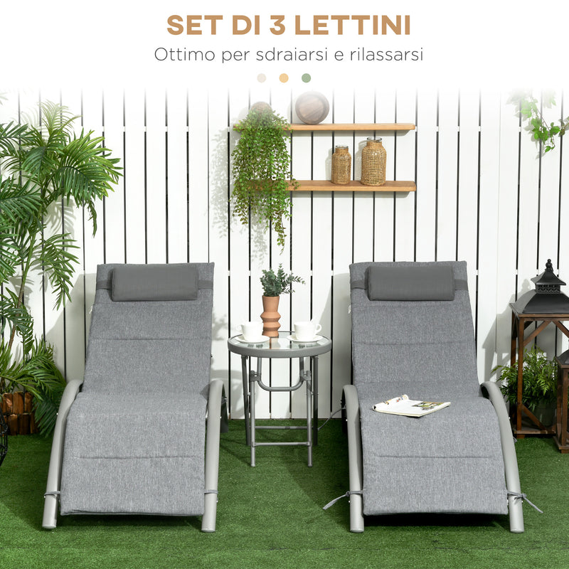 Set 2 Lettini Prendisole da Giardino 62x165x82 cm con Tavolino in Alluminio e Acciaio Grigio-4