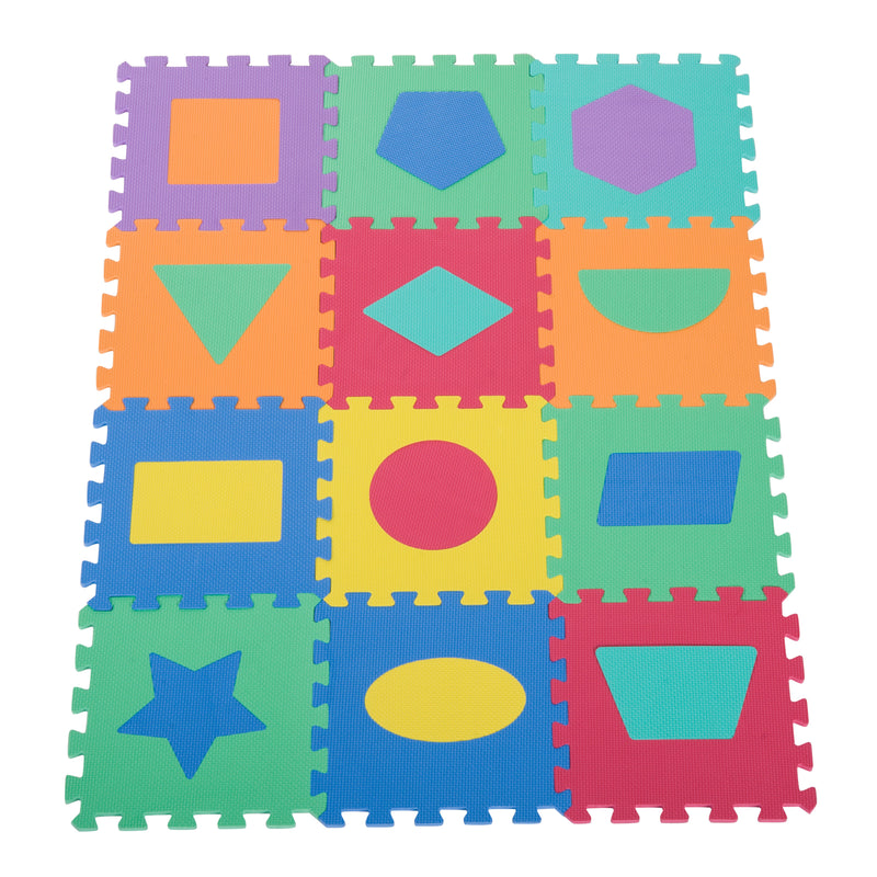 Tappeto per Bambini Puzzle Forme Geometriche 12 Tessere 31x31 cm Colorato -6