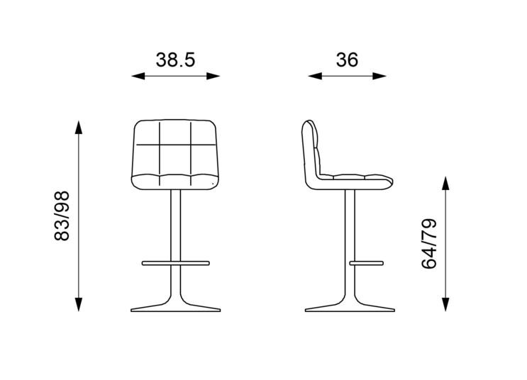 Set 2 Sgabelli Bar 36x38,5xH83/98 cm in Similpelle Kurt Bianco-3