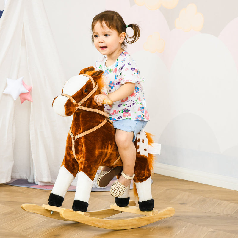 Cavallo a Dondolo per Bambini in Peluche con Suoni Marrone -2