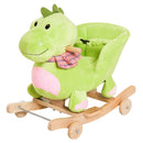 Cavallo a Dondolo per Bambini in Legno e Peluche Drago Verde-1