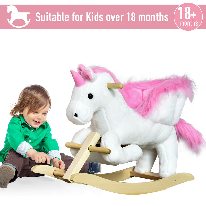 Cavallo a Dondolo Unicorno per Bambini in Legno e Peluche Unicorno Bianco-7