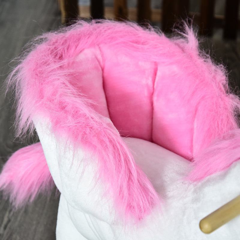 Cavallo a Dondolo Unicorno per Bambini in Legno e Peluche Unicorno Bianco-8