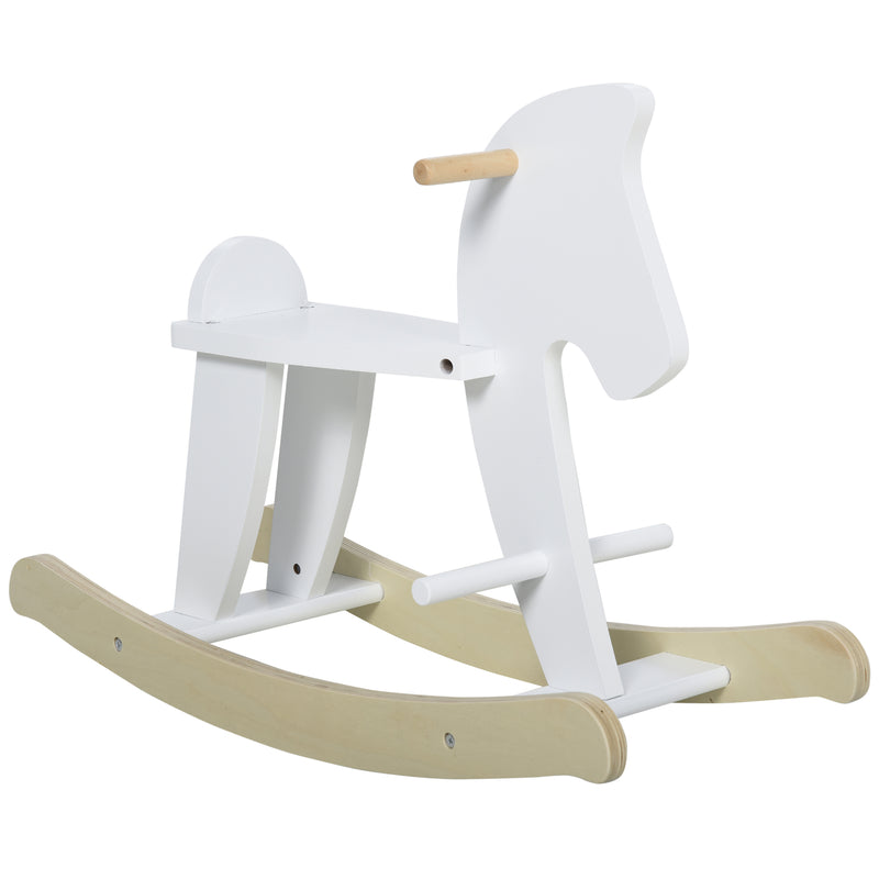 Cavallo a Dondolo per Bambini 68x26,5x48 cm in Legno Bianco-1