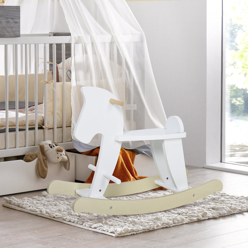 Cavallo a Dondolo per Bambini 68x26,5x48 cm in Legno Bianco-2