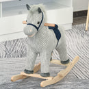 Cavallo a Dondolo per Bambini in Legno e Peluche Grigio-2