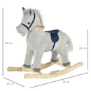 Cavallo a Dondolo per Bambini in Legno e Peluche Grigio-3