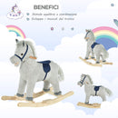 Cavallo a Dondolo per Bambini in Legno e Peluche Grigio-5