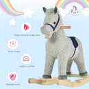 Cavallo a Dondolo per Bambini in Legno e Peluche Grigio-6