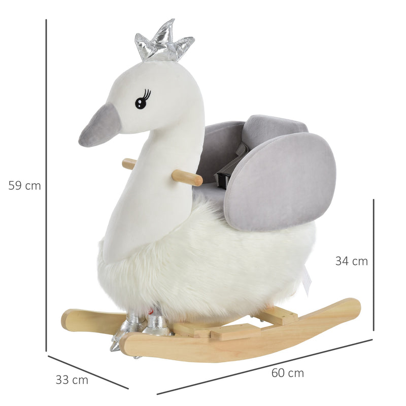 Dondolo per Bambini in Legno Cigno in Peluche   Bianco e Grigio-3