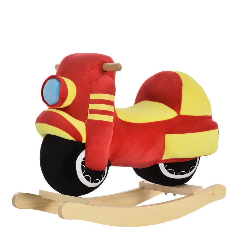 Dondolo per Bambini in Legno Moto in Peluche 60x25,5x48 cm con Suoni  Rosso e Giallo-1