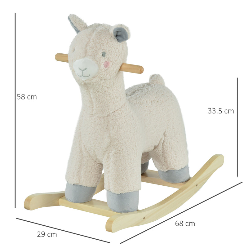 Cavallo a Dondolo per Bambini in Legno e Peluche Alpaca Crema-3