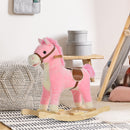 Cavallo a Dondolo per Bambini in Legno e Peluche Rosa-2