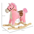 Cavallo a Dondolo per Bambini in Legno e Peluche Rosa-3