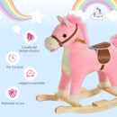 Cavallo a Dondolo per Bambini in Legno e Peluche Rosa-4