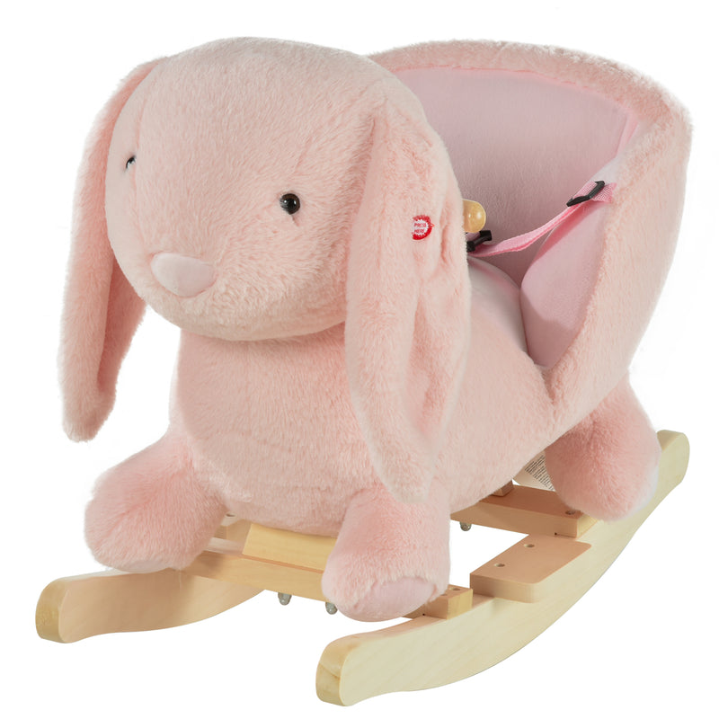 Dondolo per Bambini in Legno Coniglio in Peluche con Suoni  Rosa-1