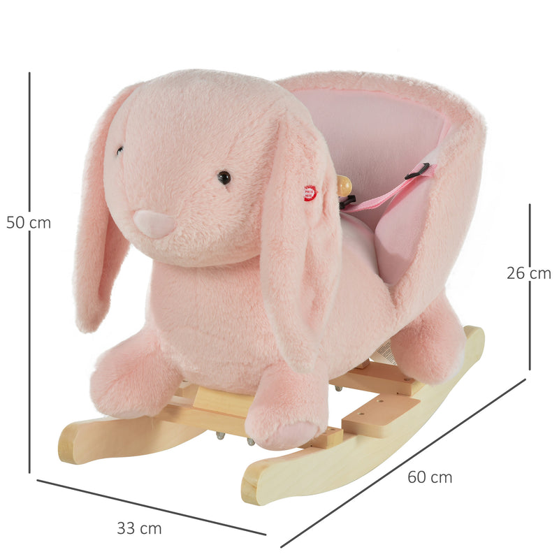 Dondolo per Bambini in Legno Coniglio in Peluche con Suoni  Rosa-3