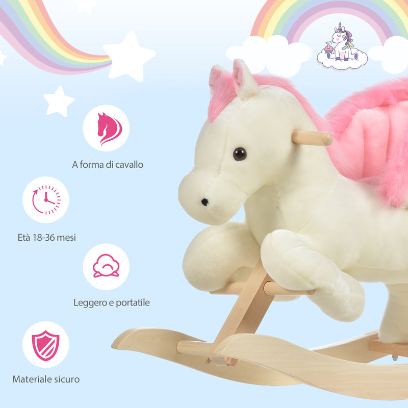 Dondolo per Bambini in Legno Cavallo in Peluche   Bianco e Rosa-7