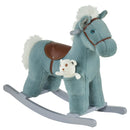 Cavallo a Dondolo in Peluche e Legno con Orsetto e Suoni Blu-1