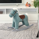 Cavallo a Dondolo in Peluche e Legno con Orsetto e Suoni Blu-2