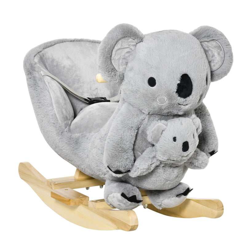 Cavallo a Dondolo per Bambini in Legno e Peluche Koala Grigio-1